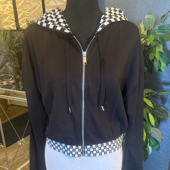 MICHAEL Michael Kors Cropped Checkered Hoodie - Picture 1 of 6